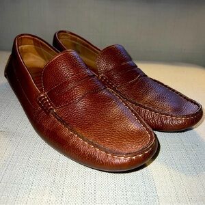 1901 Brown Pebble Grain Leather Driving Moccasins Size 8.5M